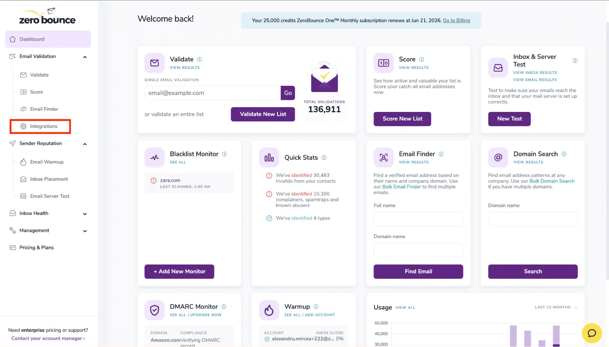 ZeroBounce Dashboard