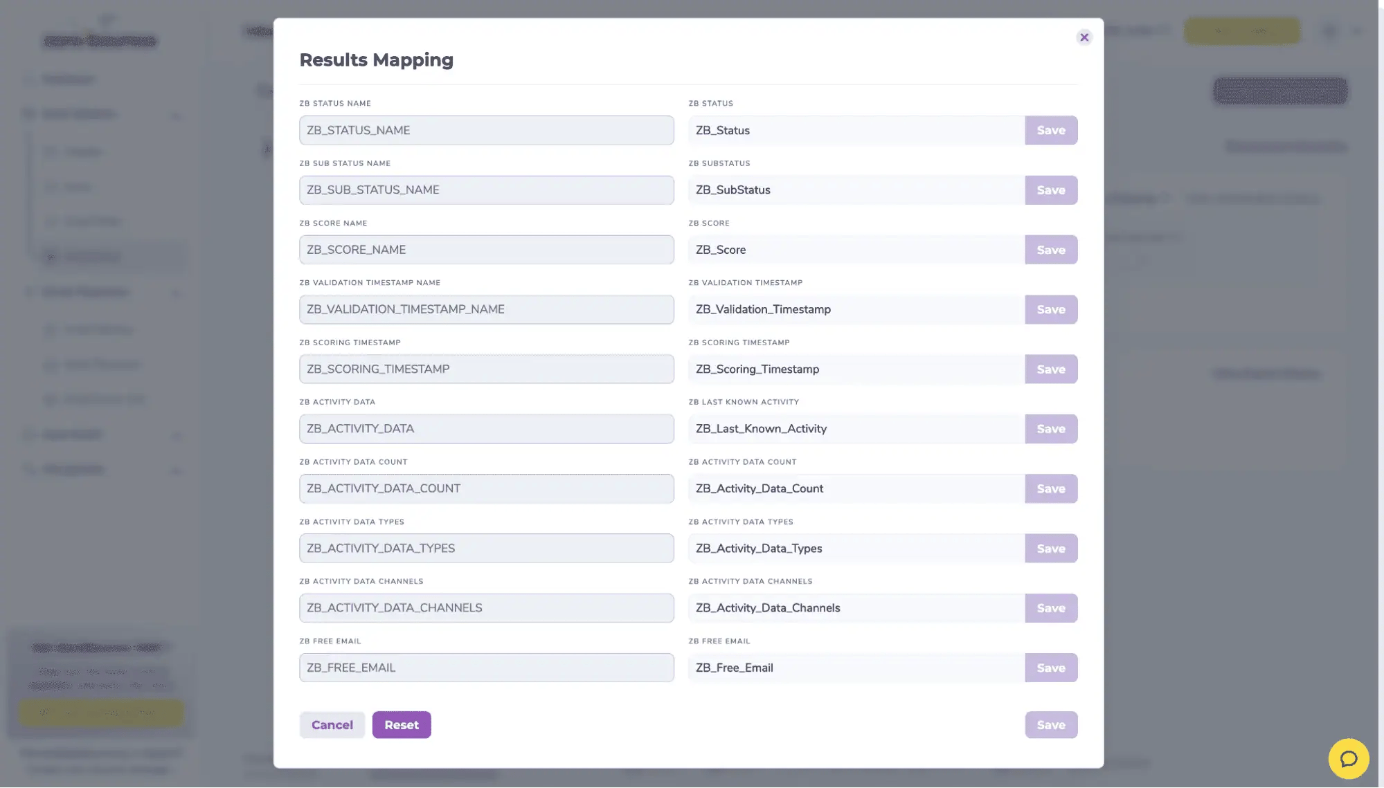 In the Result Mapping section: we do not guarantee that changes to the export column names (e.g. ZB_Status, etc.) will be reflected in iPost. We recommend not making changes.
