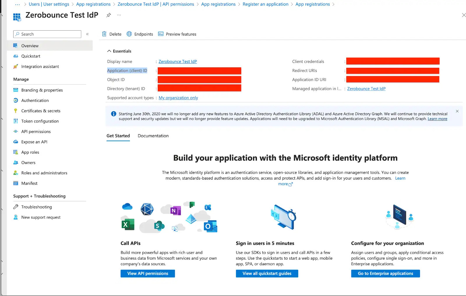 Provide the domain name and application Id