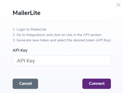 The API key request for the ZeroBounce MailerLite email verification integration.