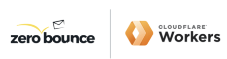 Logotipos de ZeroBounce y Cloudflare Workers