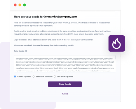A list of seed email addresses that are generated when entering a domain for Email Warmup.