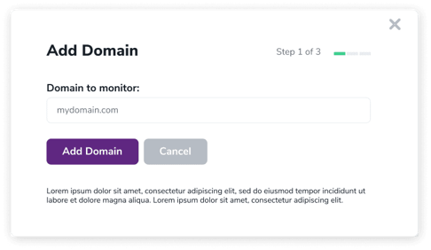 The ‘Add Domain’ pop-up screen for ZeroBounce’s DMARC Monitor.