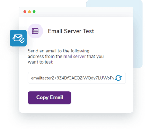 A sample email server test with introductory instructions on how to send an email to a newly generated email address.