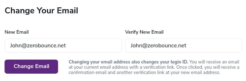 New Email and Verify New Email fields under the Change your Email section