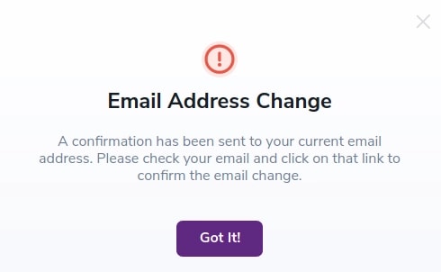 Notification for confirming your account email change through the sent mail