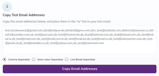 The test email addresses of the test domains