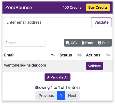 ZeroBounce browser extension pulling an email from  a webpage for email validation