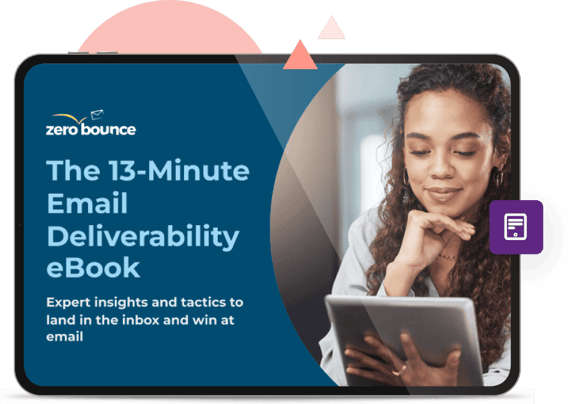 A tablet showing the cover of ZeroBounce's 13-Minute Email Deliverability eBook