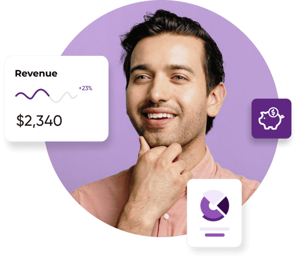 A man holds his chin and smiles next to a graph showing $2,340 in earned ZeroBounce Partner revenue.