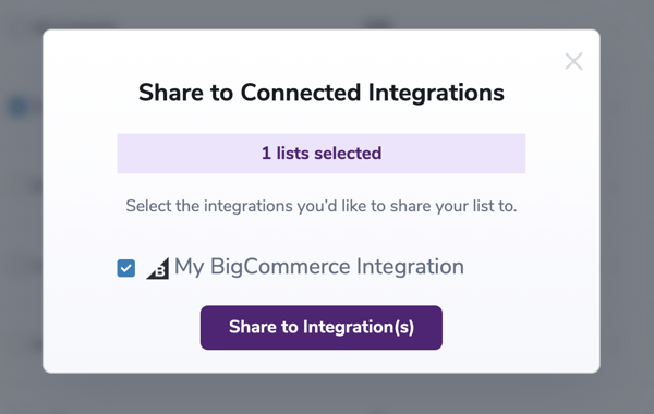 Share to Connected Integrations pop-up