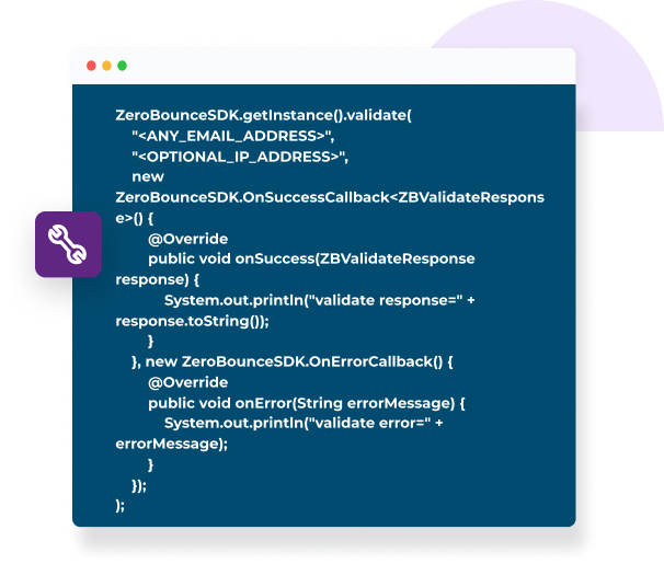 Image alt text: A sample of the ZeroBounce SDK.