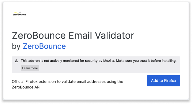 ZeroBounce email validation extension for Firefox in the Firefox Browser Add-ons store