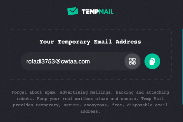 Ejemplo de una dirección de correo electrónico temporal que es válida hasta que se autodestruye posteriormente