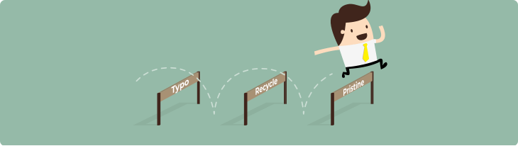 Cartoon character jumping over hurdles that represent email spam traps.