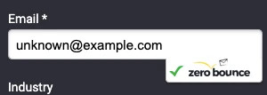 A form with the field ‘email,’ which shows a valid email ‘unknown@example.com.’