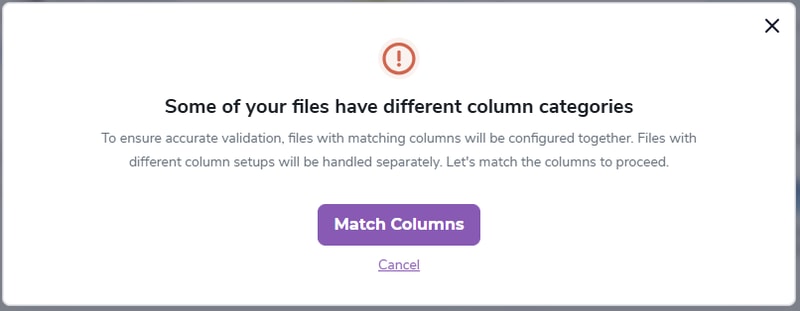 Different column categories matching modal