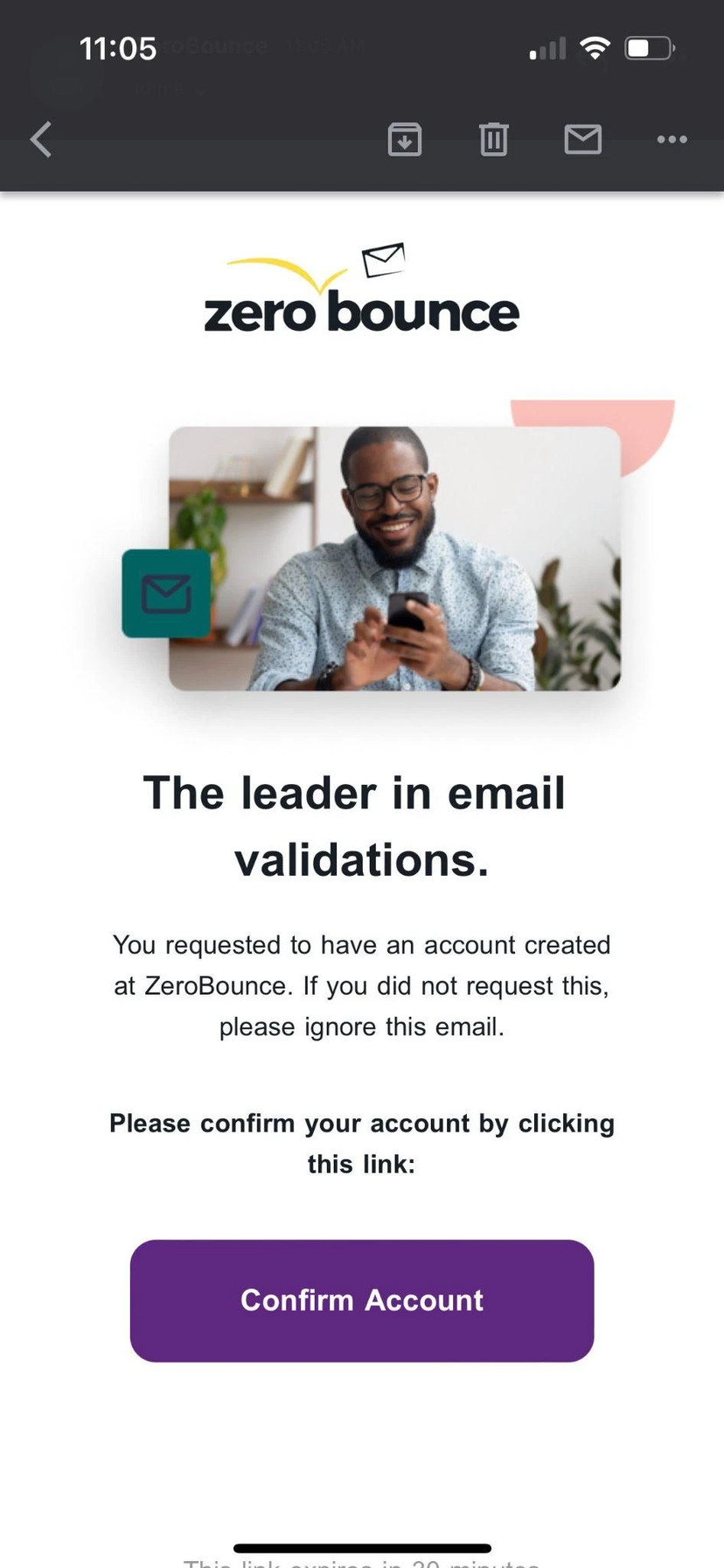 ZeroBounce account registration confirmation email