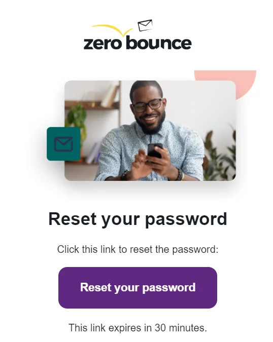 ZeroBounce automated email that lets users change their password