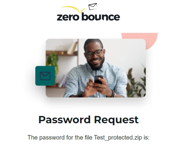 Example password request file received after downloading a file from ZeroBounce