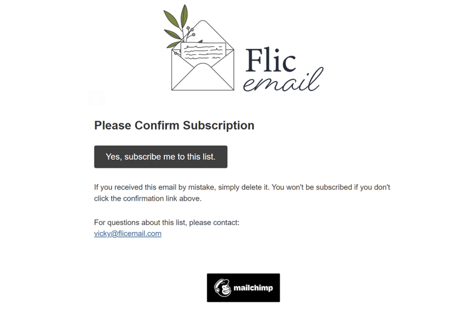 Screenshot of an automatic email from email strategist Vicky Smith asking to confirm email signup. Illustrating how double opt-in helps to build a healthier email list.