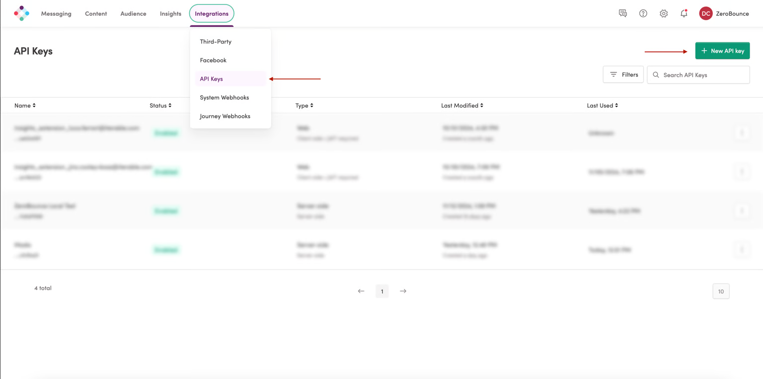 From your Iterable account, go to Integrations > API Keys.