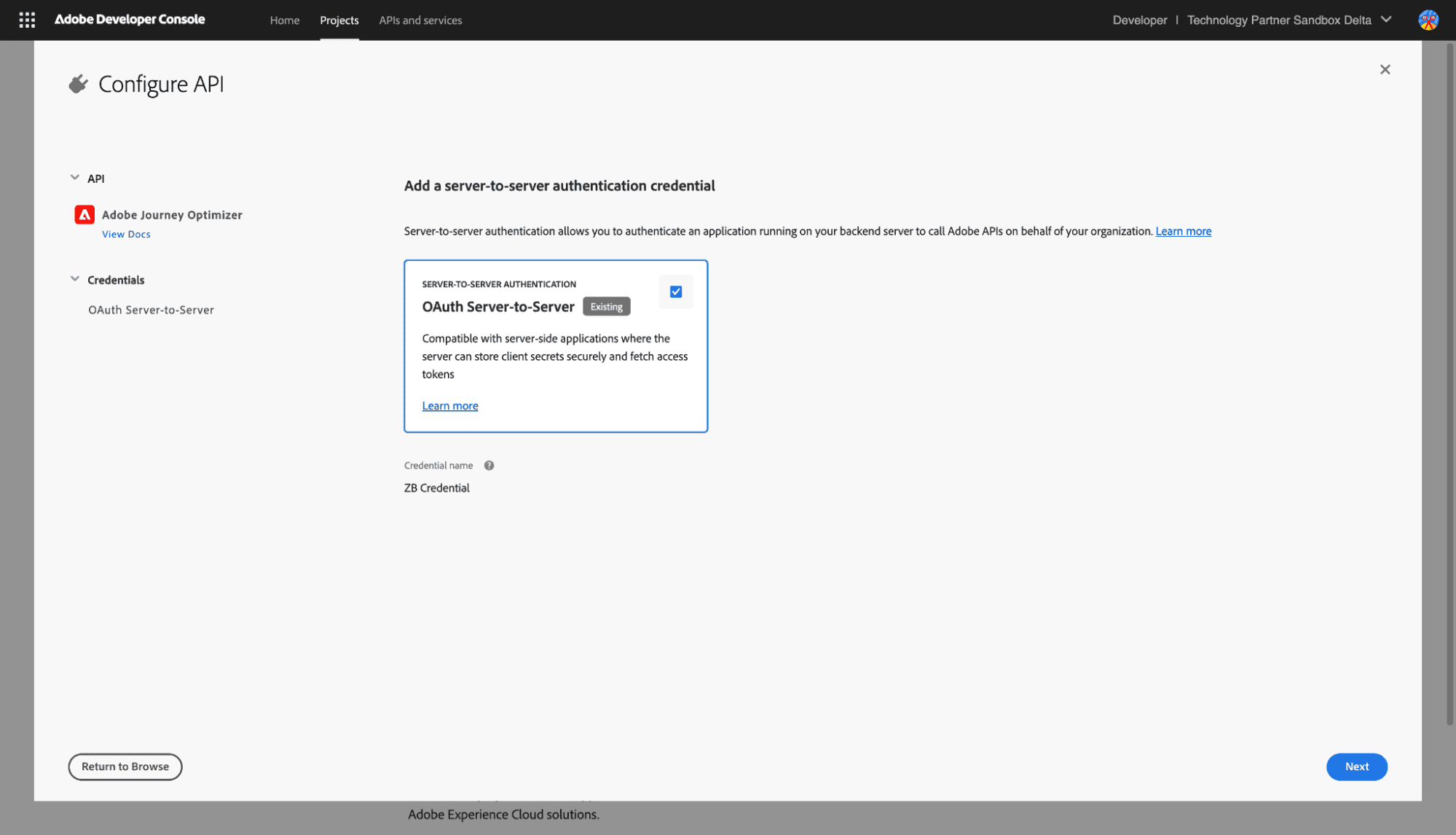 Select Server-to-Server Authentication and click Next
