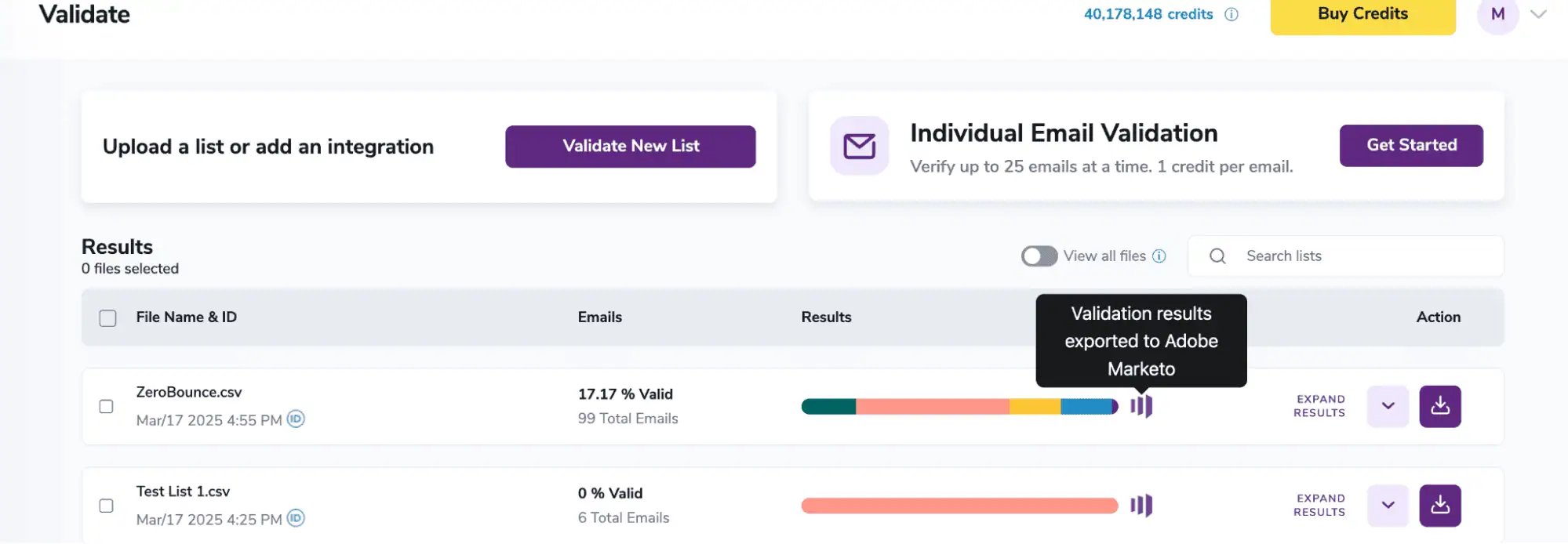 Email Validation results page