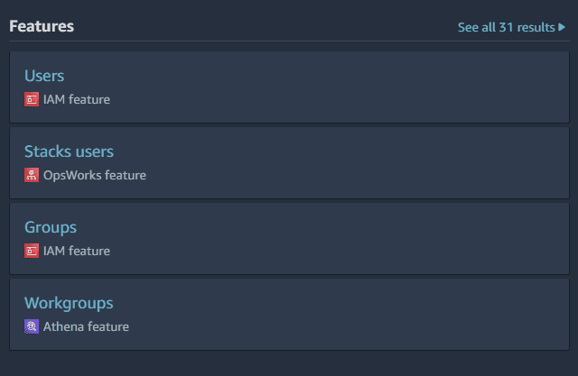 Go to the search bar, type in user and select Users