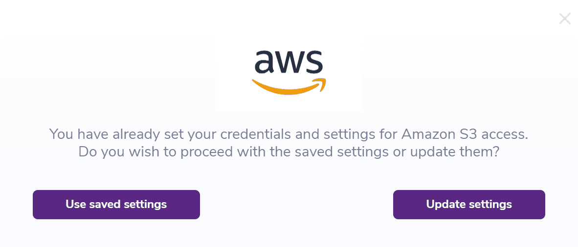 2. Select Use saved settings
