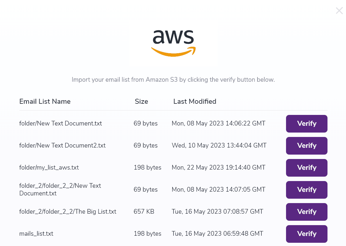 3. In the next window, you can choose which file you’d like to be validated. To be noted that only TXT, CSV, XLS and XLSX files will be listed