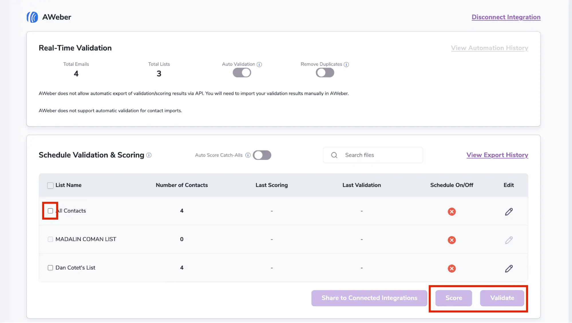 After successful integration, you will be able to view your lists in your ZeroBounce Dashboard.