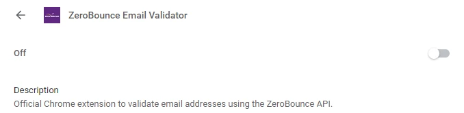 Google Chrome extension toggle for the ZeroBounce Email Validator