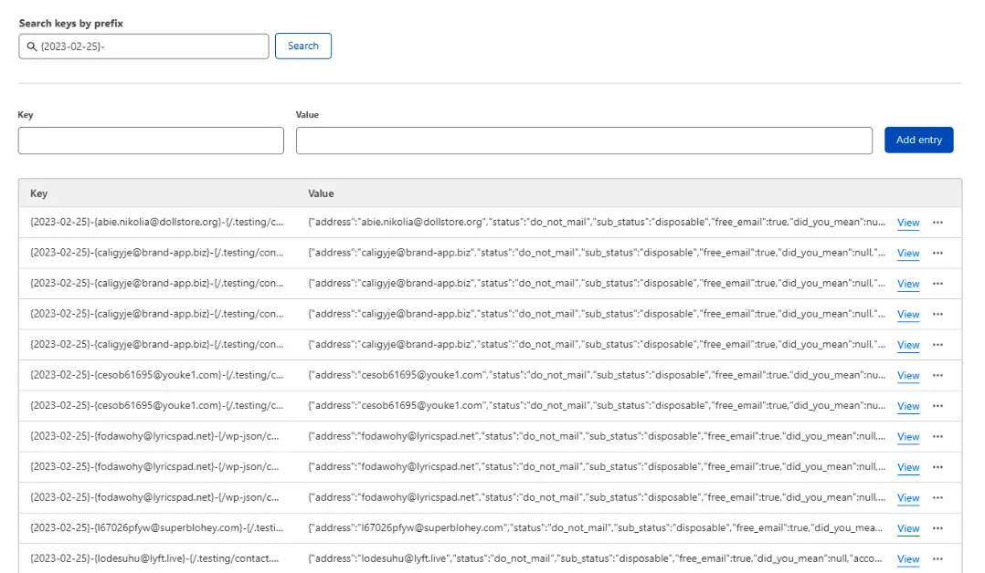 A log of results after using the ZeroBounce Cloudflare Worker integration