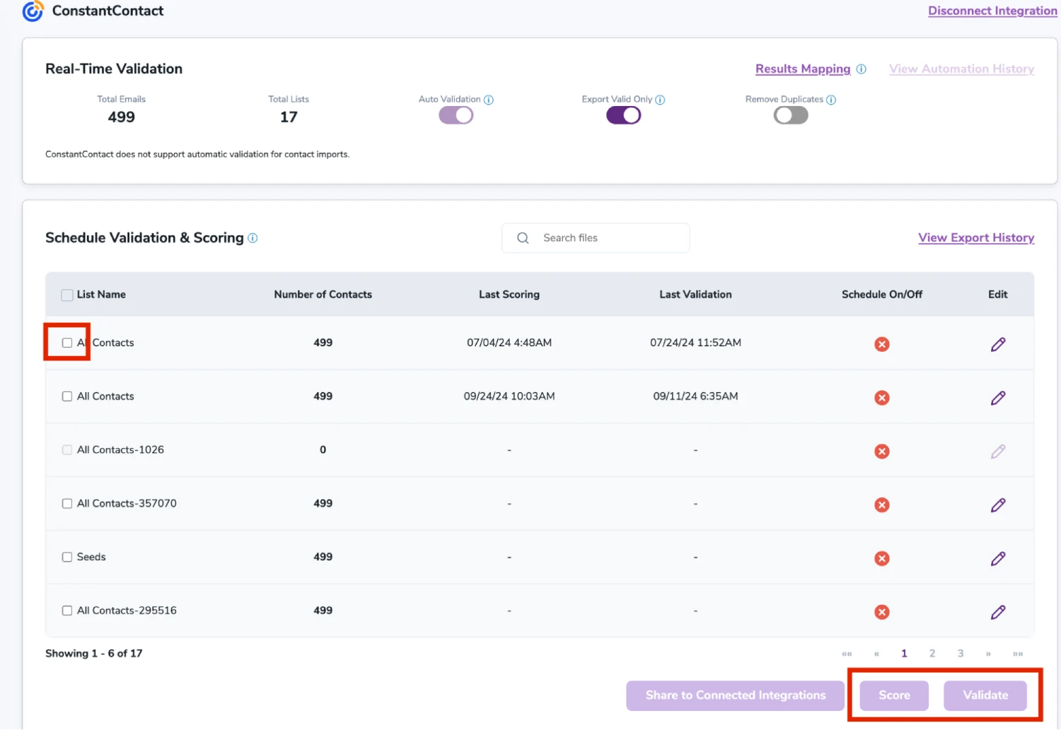 After successful integration, you will be able to view your lists in your ZeroBounce Dashboard.