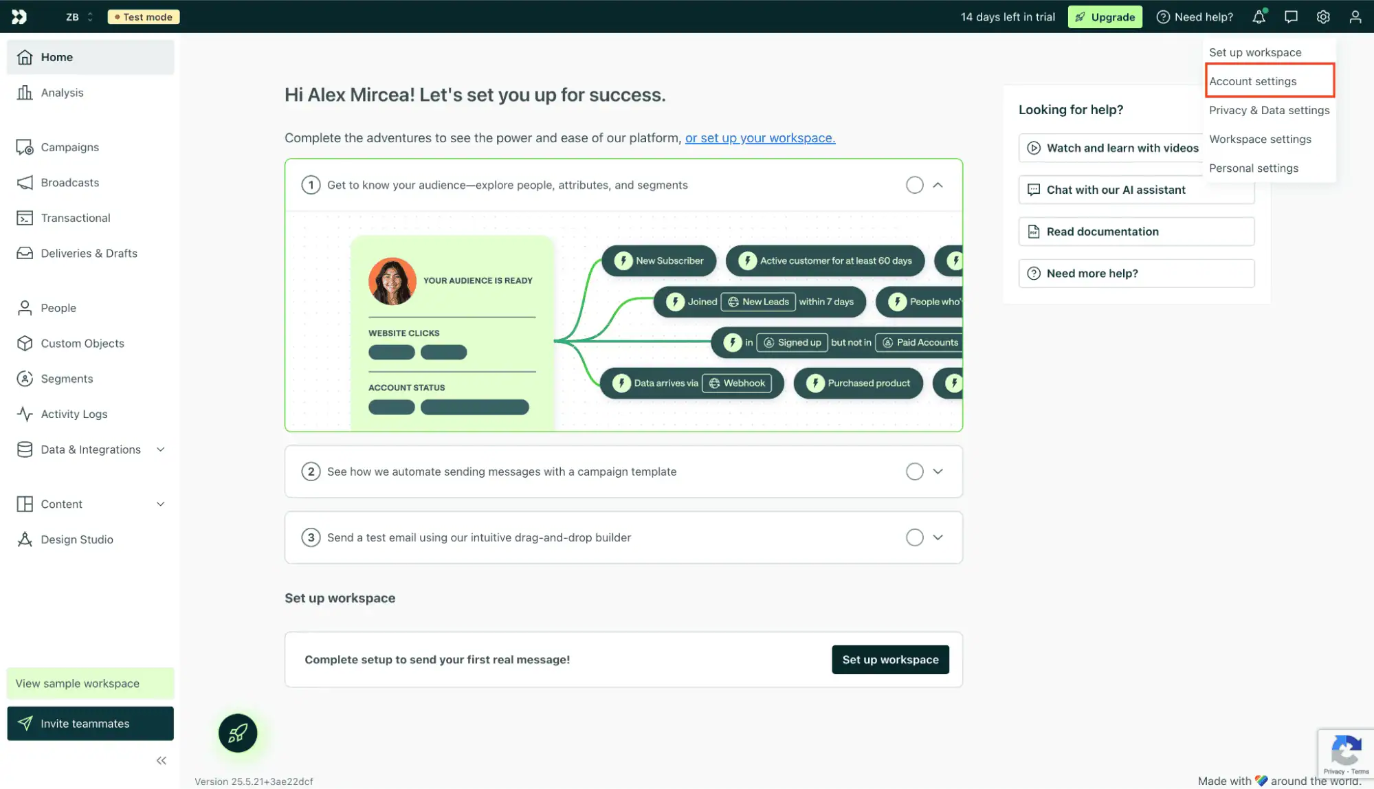 Navigating to Account Settings