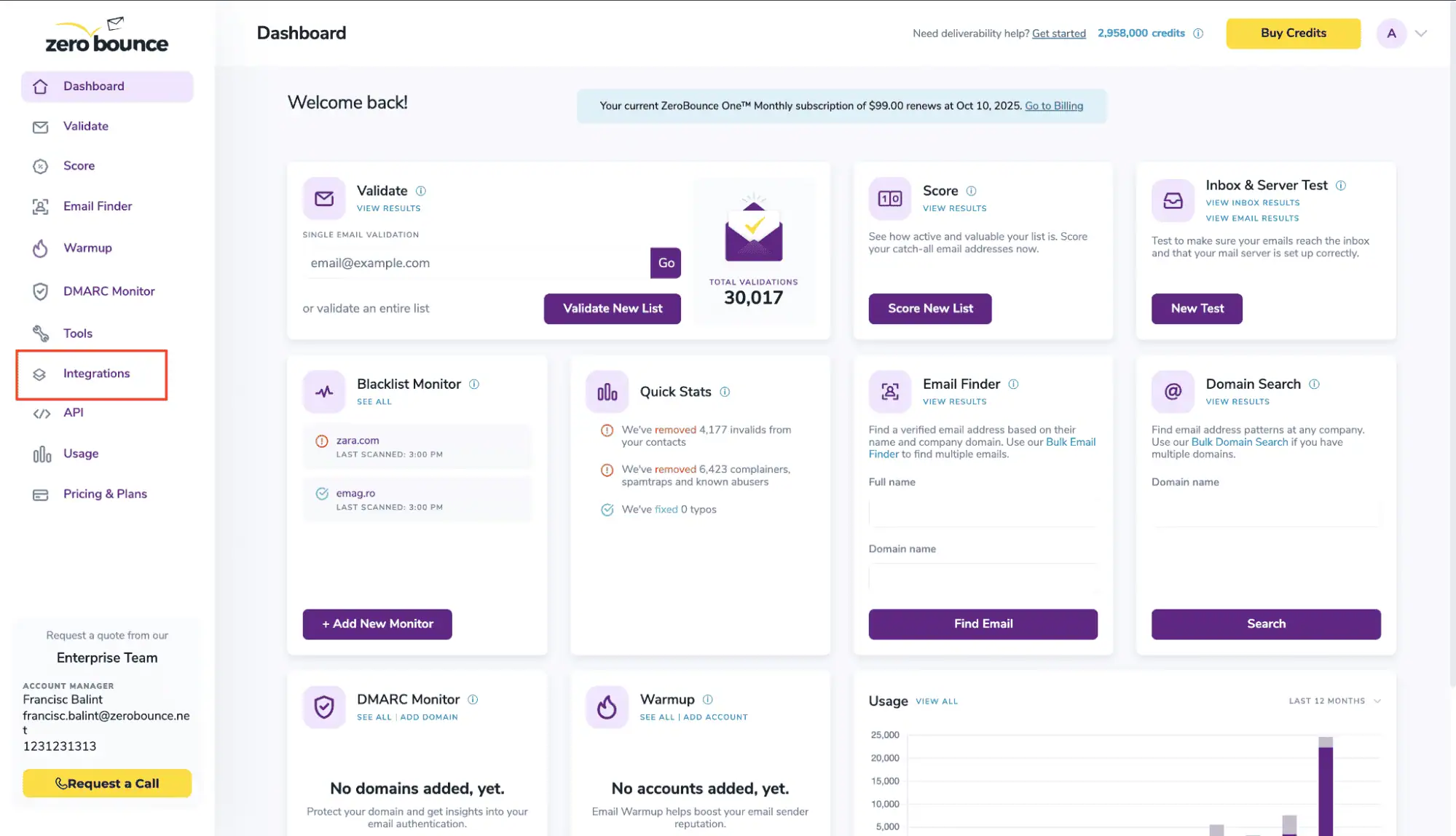 ZeroBounce Dashboard