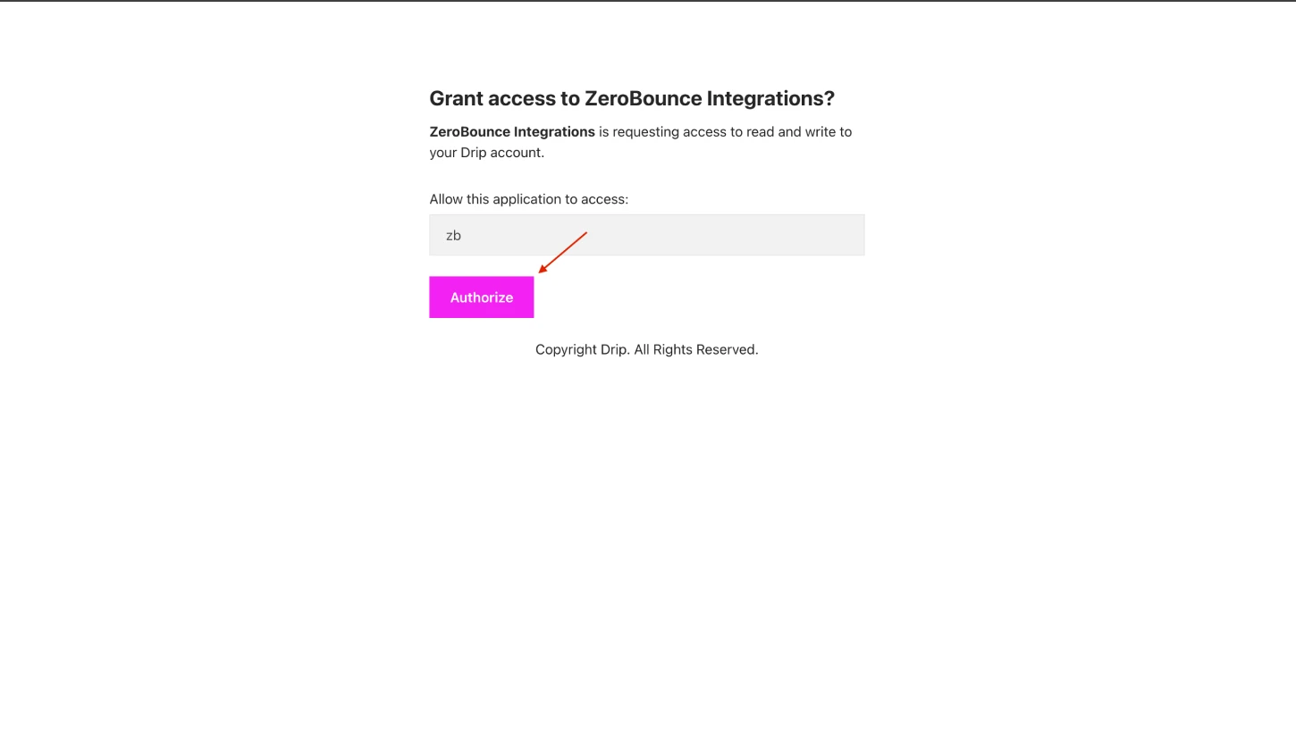 Authorization page displayed after authenticating