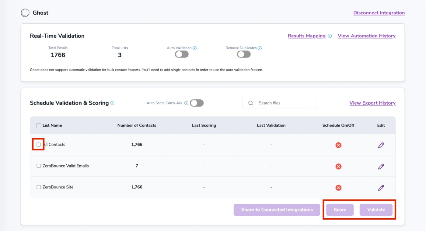 After successful integration, you will be able to view your lists in your ZeroBounce Dashboard.