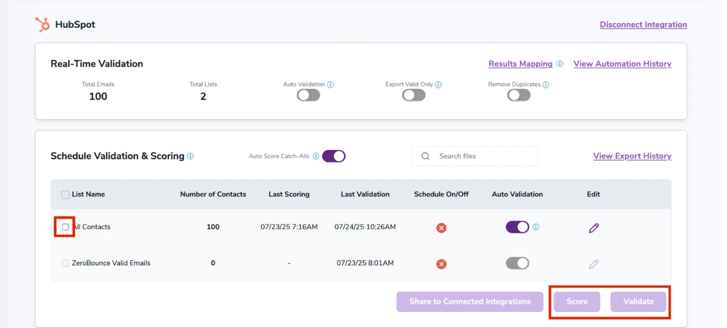 After successful integration, you will be able to view your lists in your ZeroBounce Dashboard.