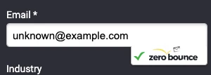 A form with the field ‘email,’ which shows a valid email ‘unknown@example.com.’