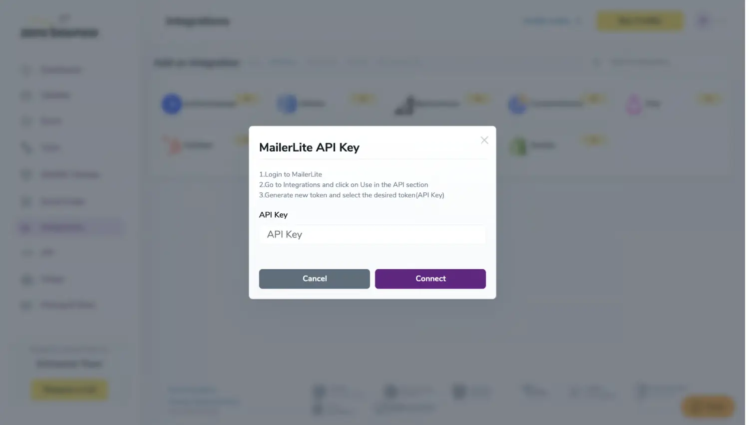 API Key pop-up modal