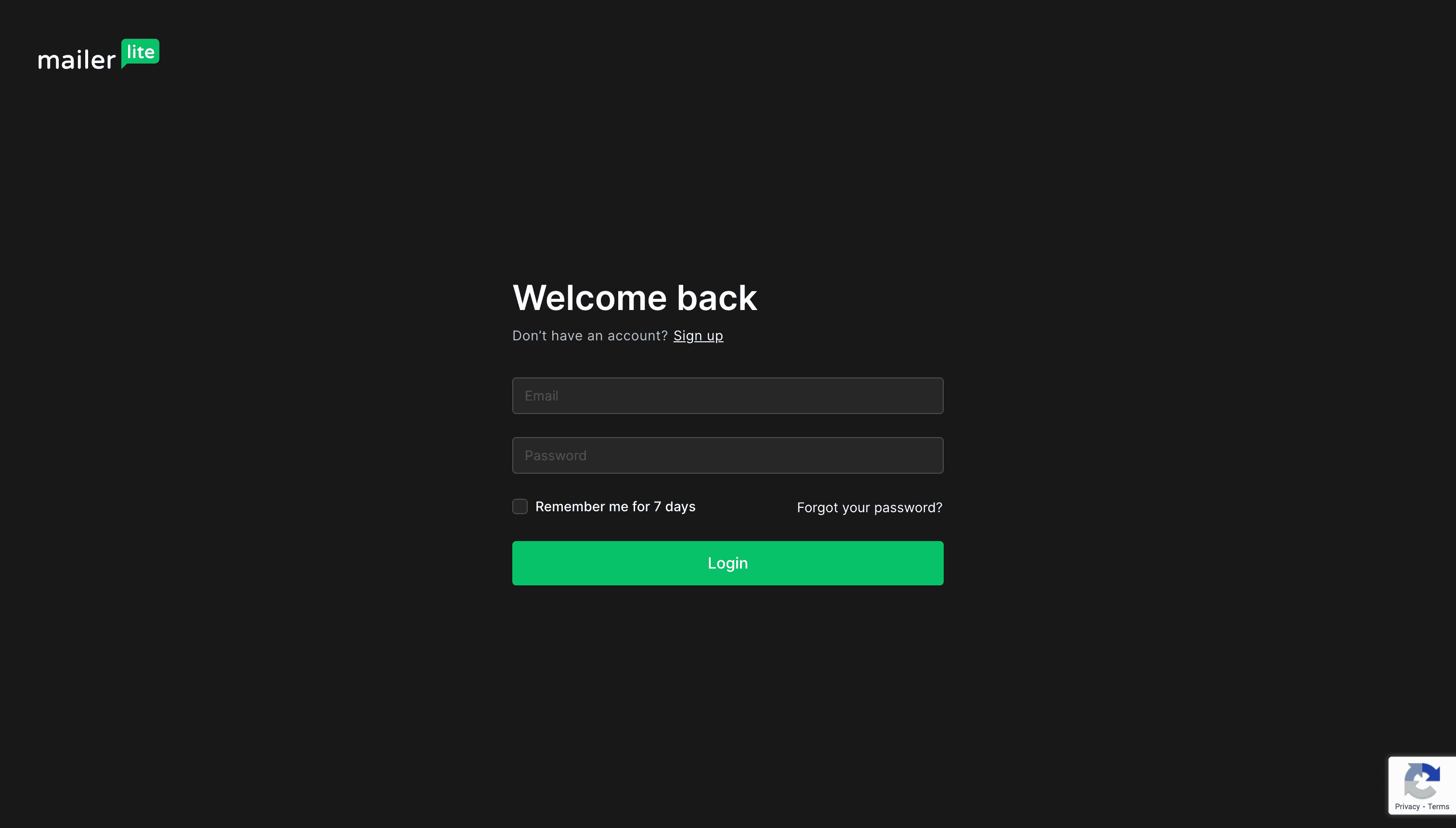 MailerLite login page