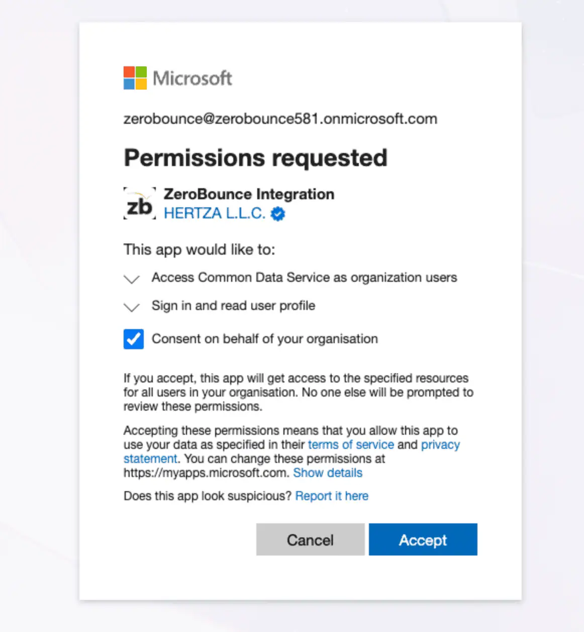 A ‘step 1’ Permissions prompt.