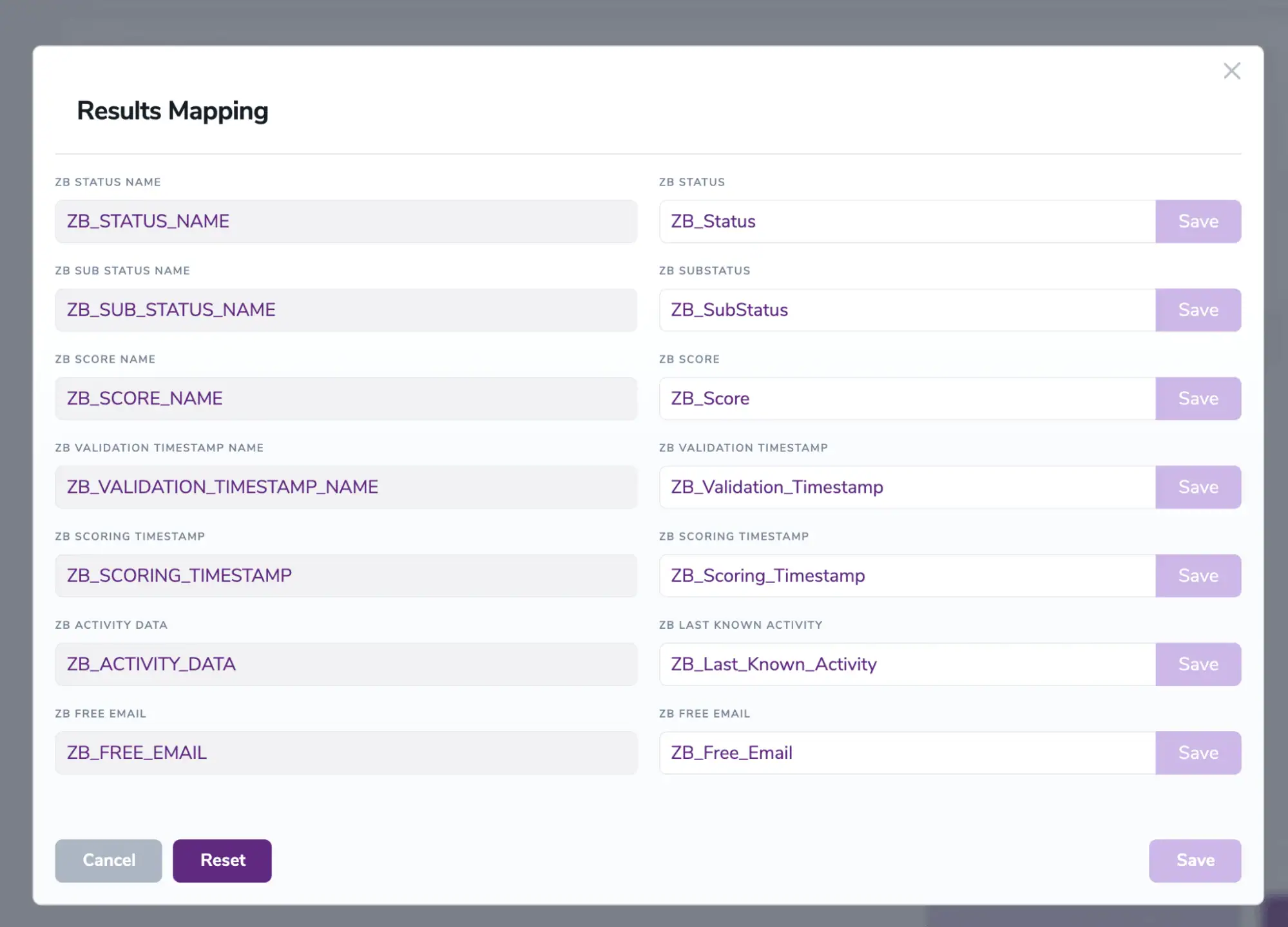 Results Mapping window