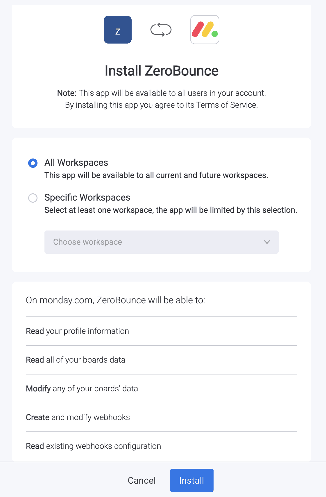Install pop-up modal