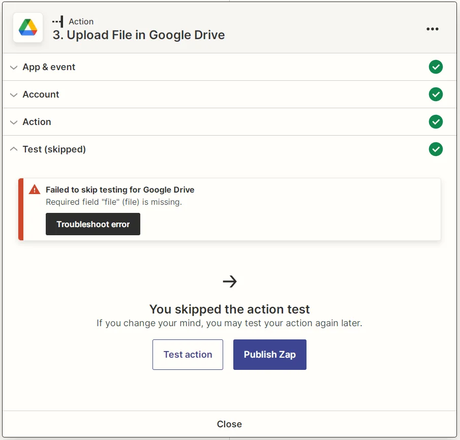 Zapier publish zap screenshot