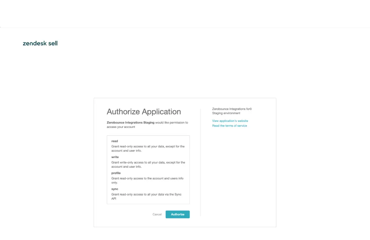Authorization page displayed after authenticating