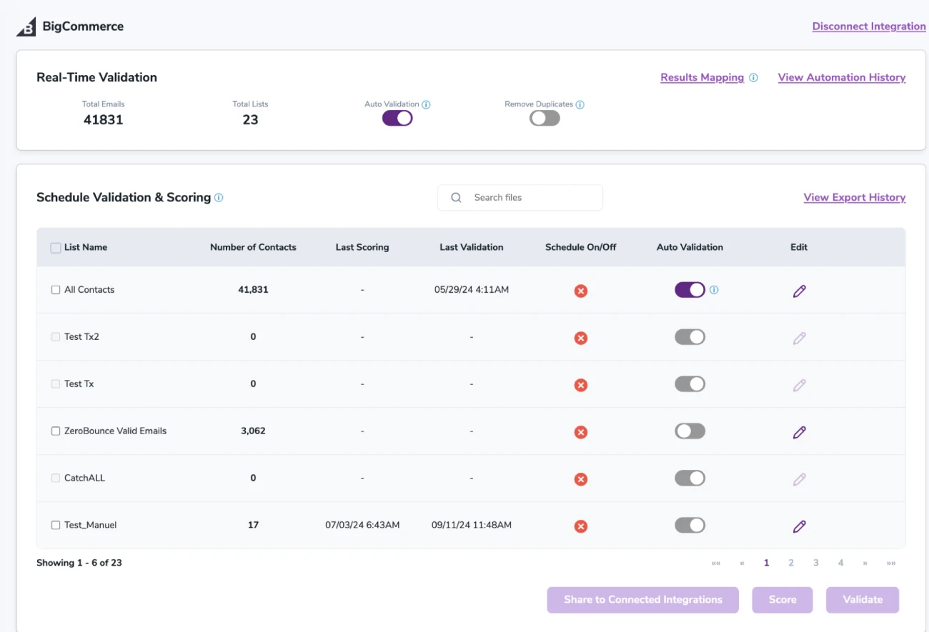 After successful integration, you will be able to view your lists in your ZeroBounce Dashboard.