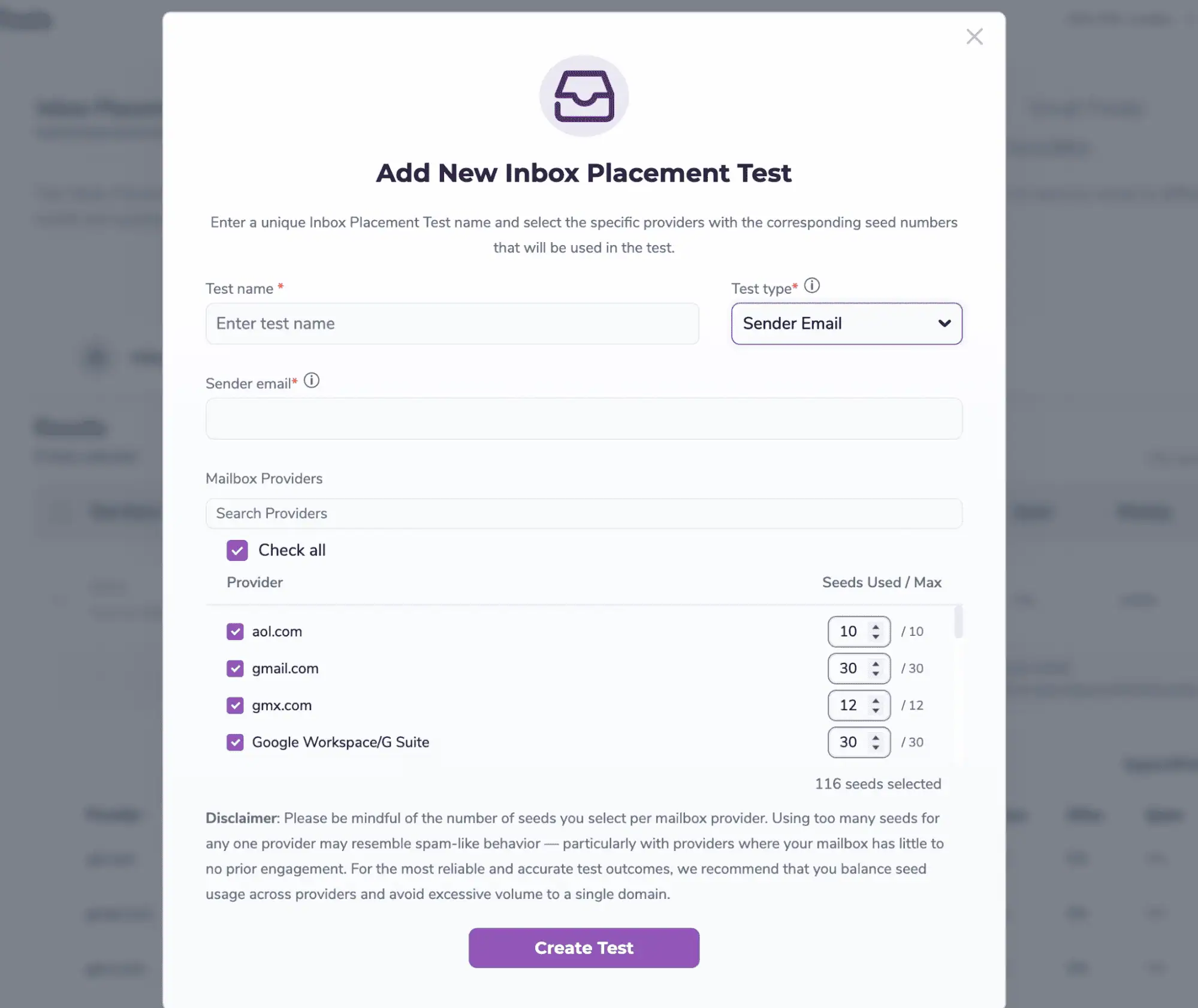 Create New Test button